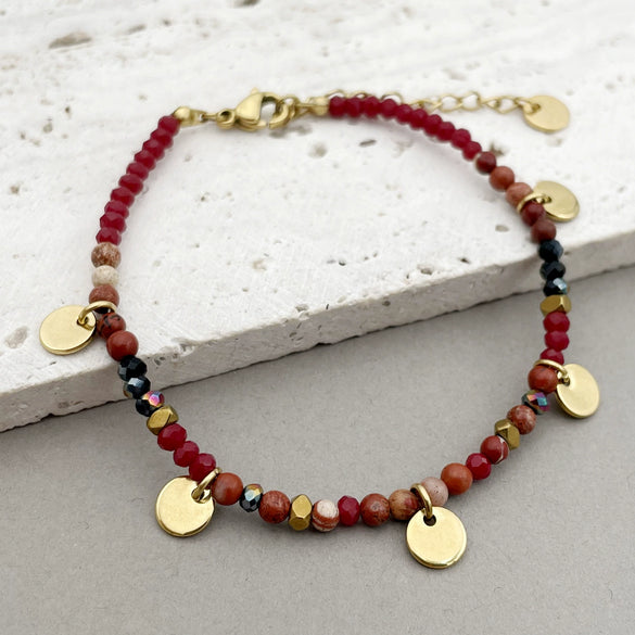 Wholesale Handmade Beaded Elegant Geometric Stainless Steel Natural Stone Bracelet For Women With Electroplating