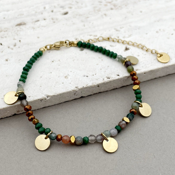 Wholesale Handmade Beaded Elegant Geometric Stainless Steel Natural Stone Bracelet For Women With Electroplating