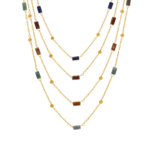 Wholesale Handmade Beaded Necklace For Women Ferris Wheel Design With Geometric Lapis Lazuli Pendant Stainless Steel Tiger Eye Stone Chain Gold Plated
