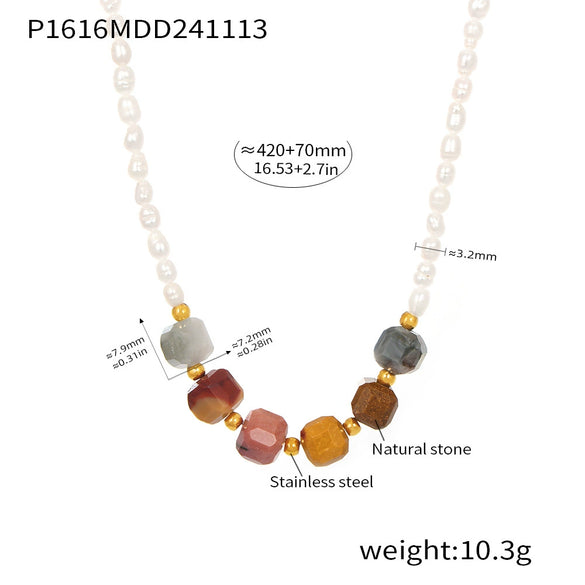 Wholesale Handmade Beaded Necklace With Freshwater Pearl Natural Stone And Stainless Steel In Light Luxury Style And Geometric Pattern