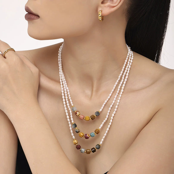 Wholesale Handmade Beaded Necklace With Freshwater Pearl Natural Stone And Stainless Steel In Light Luxury Style And Geometric Pattern