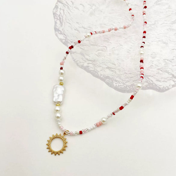 Wholesale Handmade Beaded Titanium Steel Necklace And Bracelet Set For Women With Stars Sun Moon Clouds Universe Pattern And Electroplating Treatment