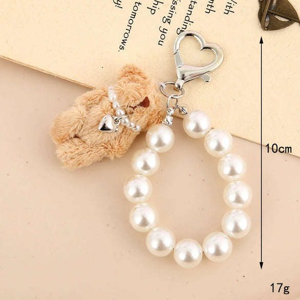 Wholesale Handmade Beads Cartoon Animals Plush Bear Pendant Keychain Hanging Chain
