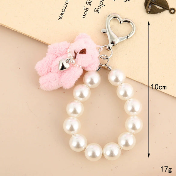 Wholesale Handmade Beads Cartoon Animals Plush Bear Pendant Keychain Hanging Chain