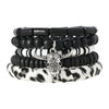 Wholesale Handmade Bohemian Style Geometric Wood Beaded Bull Head Palm Elastic Rope Bracelet Fivepiece Set Unisex