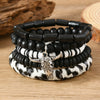 Wholesale Handmade Bohemian Style Geometric Wood Beaded Bull Head Palm Elastic Rope Bracelet Fivepiece Set Unisex