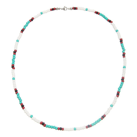 Wholesale Handmade Bohemian Style Multilayer Rice Beads And Pine Stone Geometric Type Women's Stainless Steel Pendant O Word Chain Necklace
