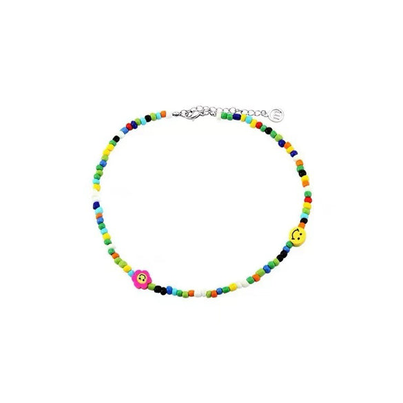 Wholesale Handmade Colorful Rice Beads Braided Smiley Bohemian Collarbone Necklace