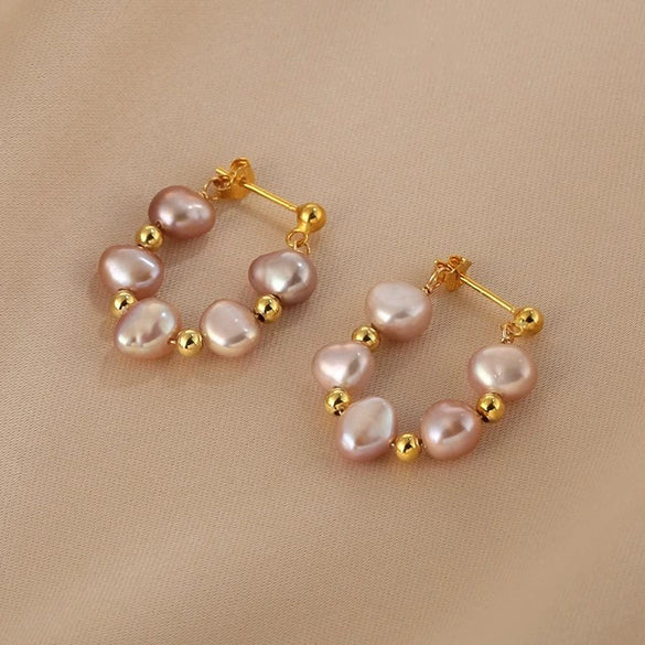 Wholesale Handmade Copper Baroque Colorful Irregular Pearl Women's Earrings