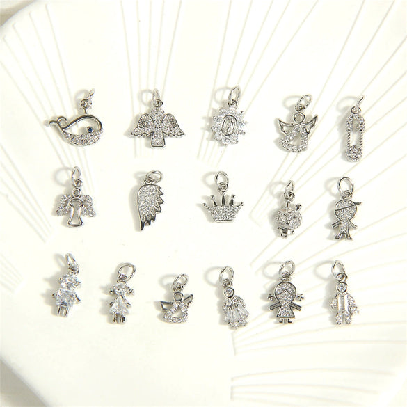 Wholesale Handmade Copper Jewelry Accessories With Inlaid Zircon And Cartoon Characters Angel Boy Girl Small Pendant Diy Necklace
