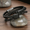 Wholesale Handmade Cowhide Braided Stainless Steel Geometric Bracelets For Men