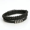 Wholesale Handmade Cowhide Braided Stainless Steel Geometric Bracelets For Men