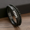 Wholesale Handmade Cowhide Braided Stainless Steel Geometric Bracelets For Men