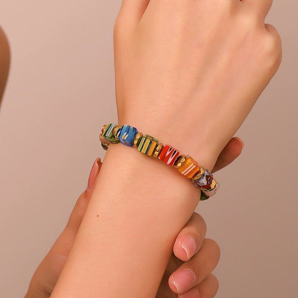 Wholesale Handmade Crystal Glass Beads Bracelet With Geometric Style