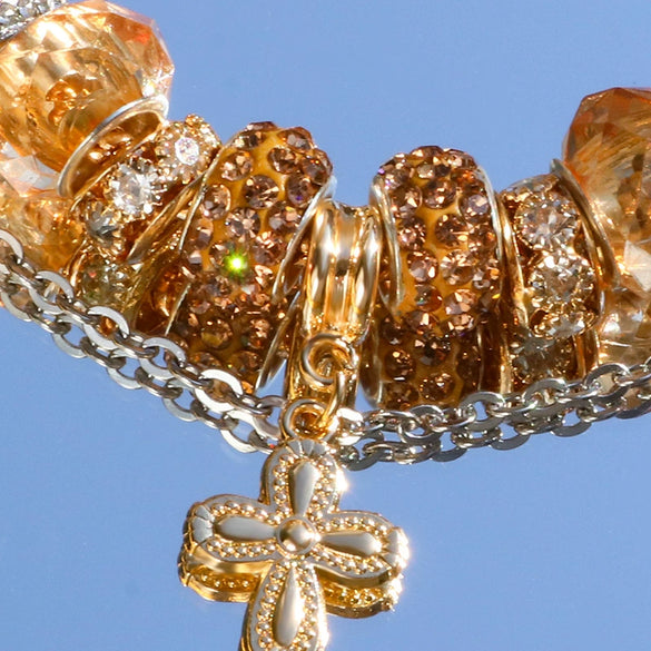 Wholesale Handmade Diy Adjustable Alloy Bracelet With Golden Flowers Heart Shape Rhombus Geometric Pattern Set With Diamonds