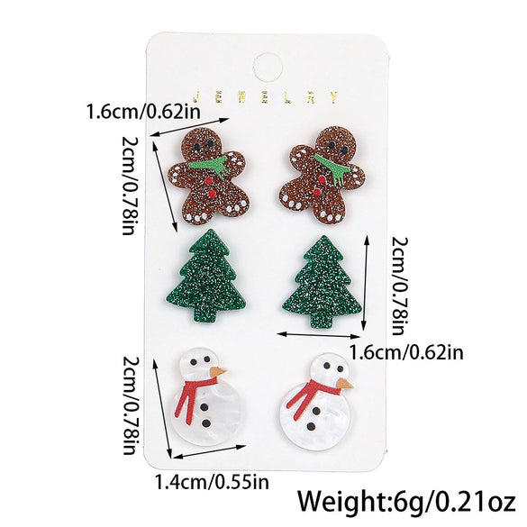 Wholesale Handmade Diy 3Piece Christmas Earrings With Acrylic Pendant Of Christmas Tree Gingerbread Man Snowman Cartoon Characters