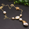 Wholesale Handmade Drop Shape Retro Pearl Long Necklace For Women With Metal And Water Wave Chain