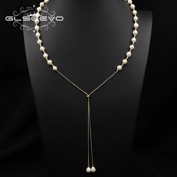 Wholesale Handmade Drop Shape Retro Pearl Long Necklace For Women With Metal And Water Wave Chain