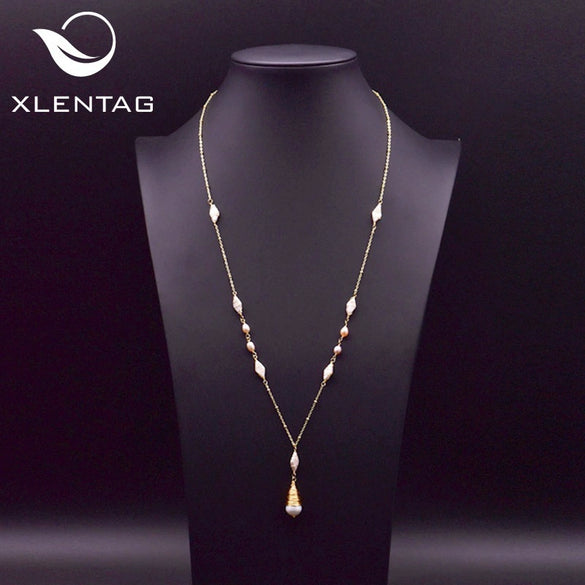 Wholesale Handmade Drop Shape Retro Pearl Long Necklace For Women With Metal And Water Wave Chain