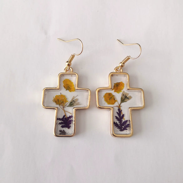 Wholesale Handmade Electroplated Alloy Dried Flower Earrings For Women