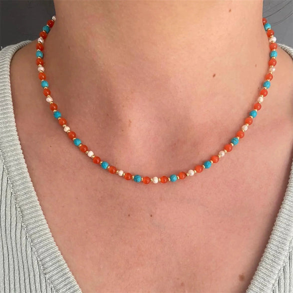 Wholesale Handmade Electroplated Beaded Necklace For Women With Insect And Geometric Patterns Copper Pendant Mixed Materials