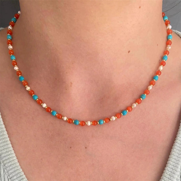 Wholesale Handmade Electroplated Beaded Necklace For Women With Insect And Geometric Patterns Copper Pendant Mixed Materials