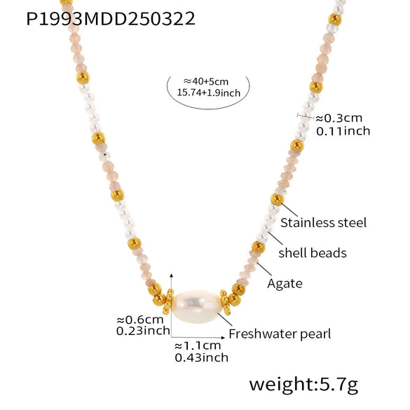 Wholesale Handmade Electroplated Geometric Stainless Steel Shell Beads Natural Stone Titanium Steel Necklace Unisex
