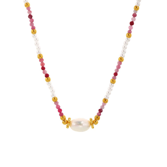 Wholesale Handmade Electroplated Geometric Stainless Steel Shell Beads Natural Stone Titanium Steel Necklace Unisex