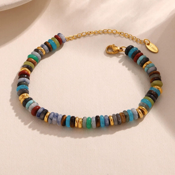 Wholesale Handmade Electroplated Stainless Steel And Natural Stone Abacus Bead Necklace And Bracelet Set For Women