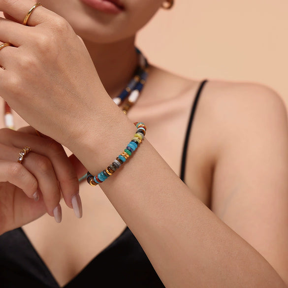 Wholesale Handmade Electroplated Stainless Steel And Natural Stone Abacus Bead Necklace And Bracelet Set For Women