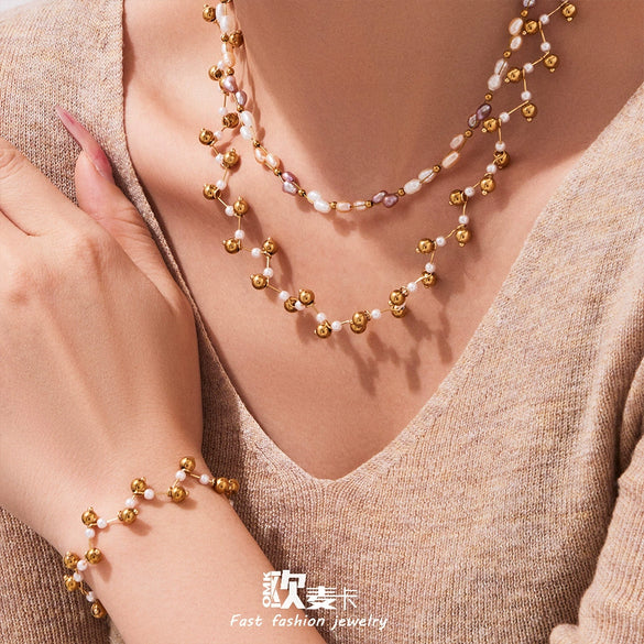 Wholesale Handmade Electroplated Stainless Steel Light Luxury Necklace And Bracelet Set For Women