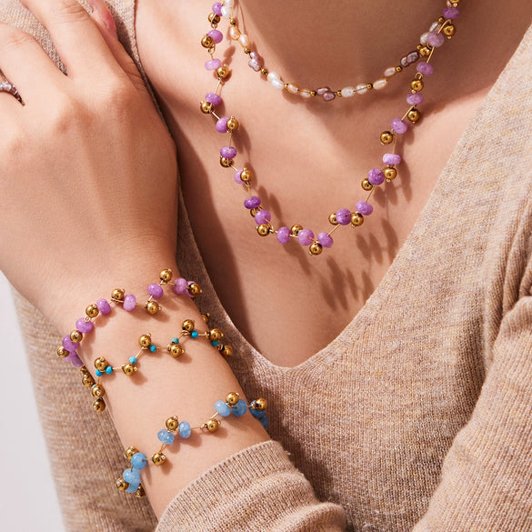 Wholesale Handmade Electroplated Stainless Steel Light Luxury Necklace And Bracelet Set For Women