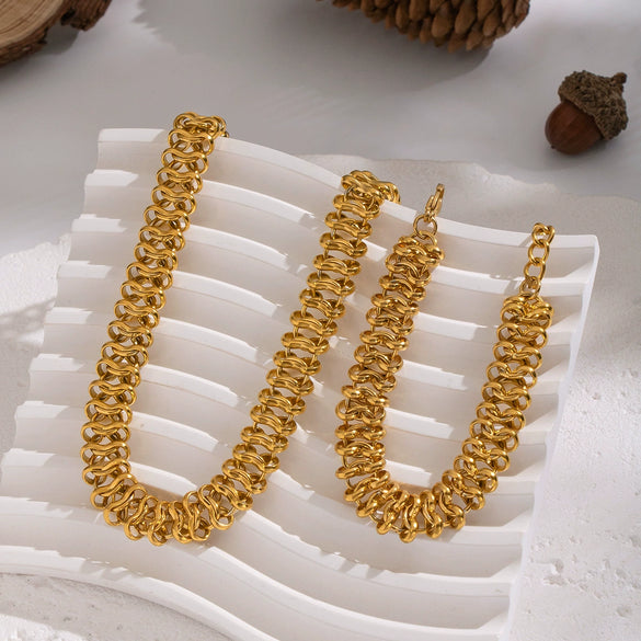 Wholesale Handmade Electroplated Stainless Steel Spring Pattern Jewelry Necklace And Bracelet Set For Women