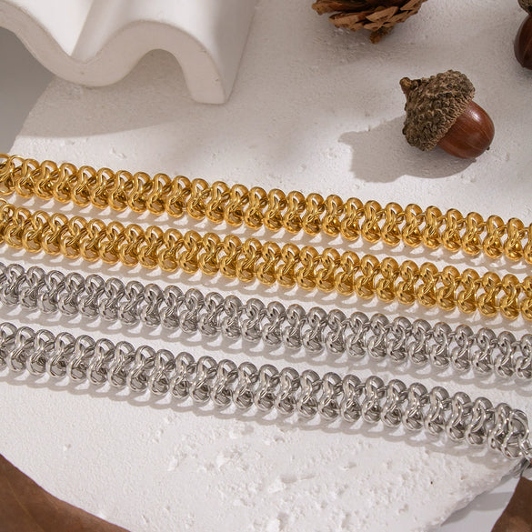 Wholesale Handmade Electroplated Stainless Steel Spring Pattern Jewelry Necklace And Bracelet Set For Women