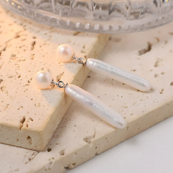 Wholesale Handmade Fashionable S925 Silver Freshwater Pearl Drop Shape Earrings