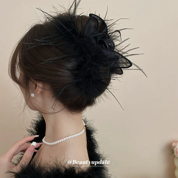 Wholesale Handmade Feather Mesh Rabbit Ear Hair Shark Clip Women's Hair Accessories Versatile Style