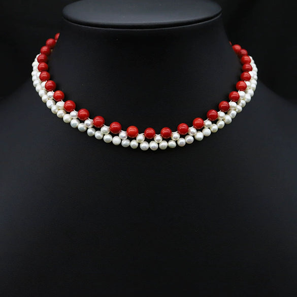 Wholesale Handmade Freshwater Pearl Multi Layer Clavicle And Sweater Chain With Geometric Pattern 925 Silver Retro Style Electroplated