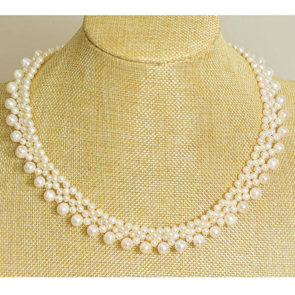 Wholesale Handmade Freshwater Pearl Multi Layer Clavicle And Sweater Chain With Geometric Pattern 925 Silver Retro Style Electroplated