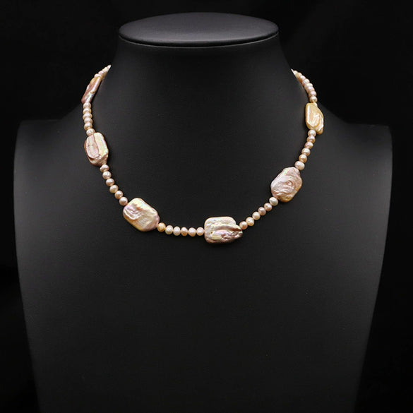 Wholesale Handmade Freshwater Pearl Multi Layer Clavicle And Sweater Chain With Geometric Pattern 925 Silver Retro Style Electroplated