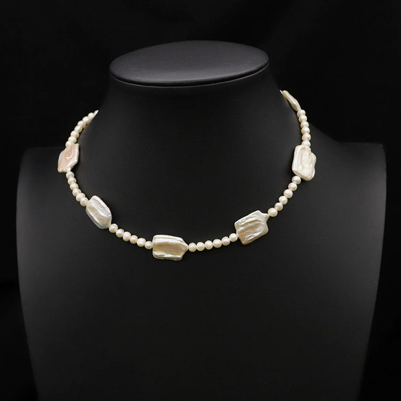 Wholesale Handmade Freshwater Pearl Multi Layer Clavicle And Sweater Chain With Geometric Pattern 925 Silver Retro Style Electroplated