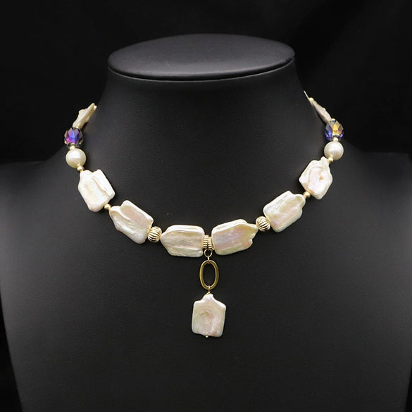 Wholesale Handmade Freshwater Pearl Multi Layer Clavicle And Sweater Chain With Geometric Pattern 925 Silver Retro Style Electroplated