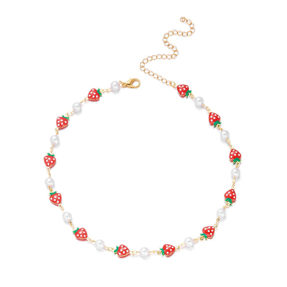 Wholesale Handmade Fruit Pattern Alloy Pendant Rice Beads Combination Chain Necklace For Women