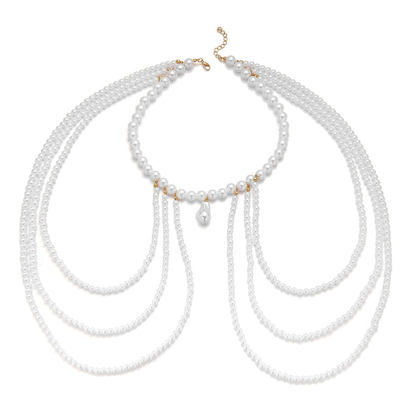 Wholesale Handmade Geometric Fake Pearl Alloy Necklace And Body Chain For Women