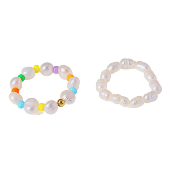 Wholesale Handmade Geometric Freshwater Pearl Acrylic Stainless Steel Stackable Rings For Women