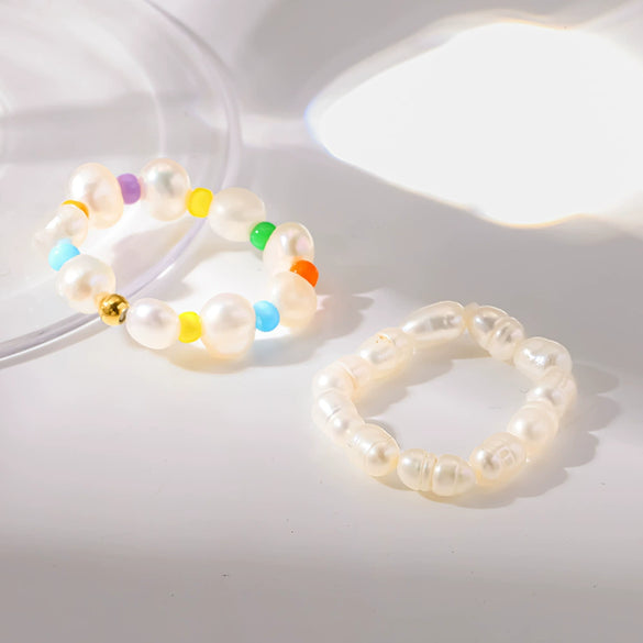 Wholesale Handmade Geometric Freshwater Pearl Acrylic Stainless Steel Stackable Rings For Women