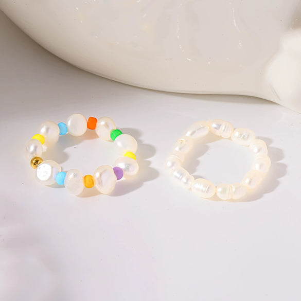 Wholesale Handmade Geometric Freshwater Pearl Acrylic Stainless Steel Stackable Rings For Women