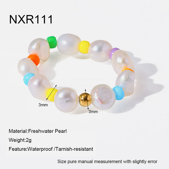 Wholesale Handmade Geometric Freshwater Pearl Acrylic Stainless Steel Stackable Rings For Women