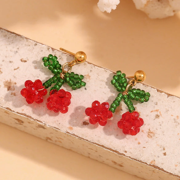 Wholesale Handmade Geometric Fruit Pattern Stainless Steel 18K Gold Plated Niche Style Earrings For Women