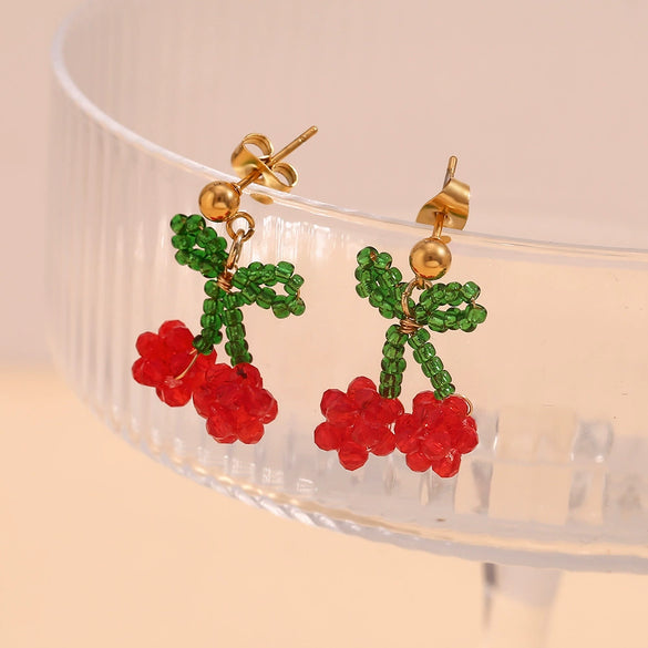 Wholesale Handmade Geometric Fruit Pattern Stainless Steel 18K Gold Plated Niche Style Earrings For Women