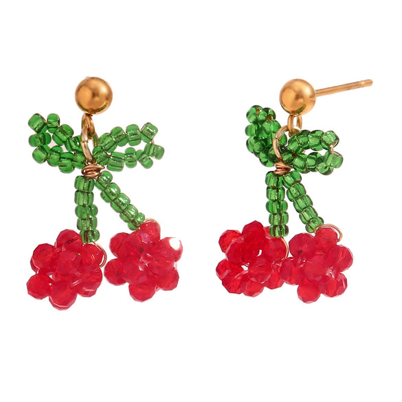 Wholesale Handmade Geometric Fruit Pattern Stainless Steel 18K Gold Plated Niche Style Earrings For Women